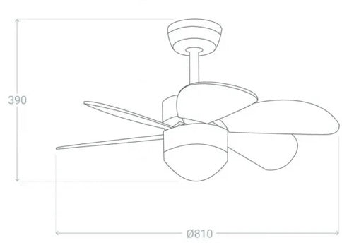 Ventilador techo pequeño con luz blanco