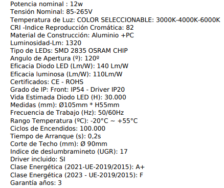 Downlight estanco profesional UGR17 12w midi
