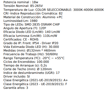 Downlight estanco profesional UGR17 18w maxi