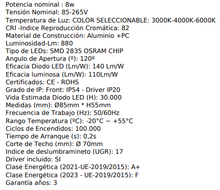 Downlight estanco profesional UGR17 8w mini