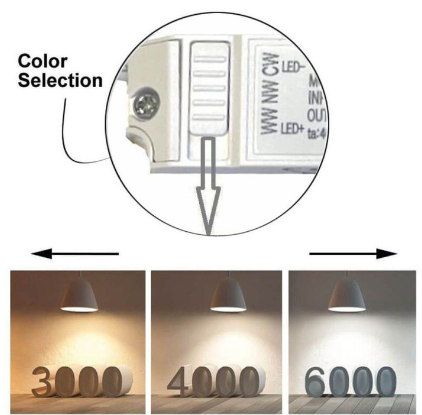 Foco downlight circular empotrable de color blanco, con un flujo luminoso de 110 lúmenes x w. Fabricado en aluminio y PC, el foco downlight LED incorpora leds Osram SMD2835 de alto brillo, y un driver externo con función de selector de temperatura de color CCT entre 3000K / 4000K / 6000K. Tiene un elevado índice de reproducción cromática CRI+82 y un grado de protección IP54
