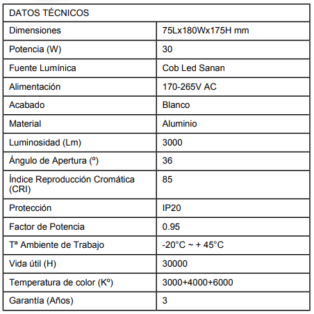 Foco carril monofásico 30w CCT