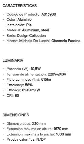 Lámpara Pie Tolomeo Floor Artemide - Brazo Articulado Aluminio E27