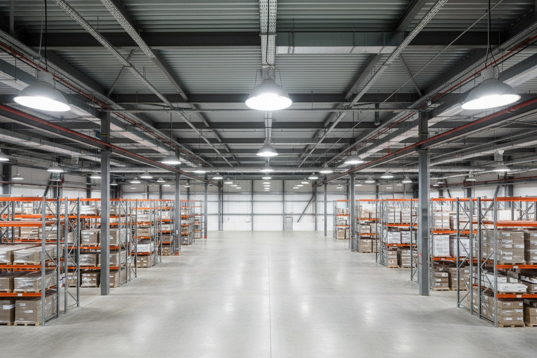 Nave industrial con campanas LED High Bay: iluminación LED industrial para fábricas y almacenes