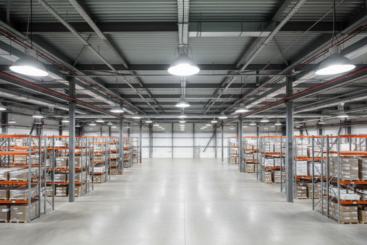Nave industrial con campanas LED High Bay: iluminación LED industrial para fábricas y almacenes