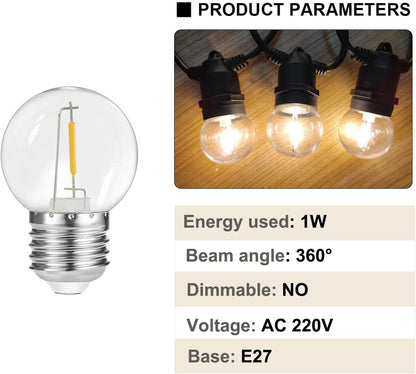 Pack 50 Bombetes LED Filament E27 1W | 80lm 2700K 360º | Per a Garlandes i Cadenes Exterior