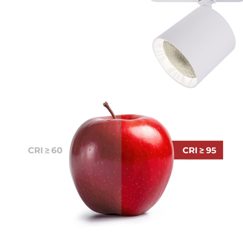 proyector LED para carril trifásico de  40w de potencia, y una luminosidad de 3600 lumens, con el índice de reproducción cromática más alto del mercado (CRI>95)  es un producto de altísima calidad que se distingue por su estética compacta, sin sacrificar la eficiencia ya que incorpora un driver Philips Xitanium de alto rendimiento, que asegura una larga durabilidad.
Su diseño orientable a 360º, con un ángulo de luz a 38º, lo convierte  en un producto ideal para iluminación de tiendas, museos...etc