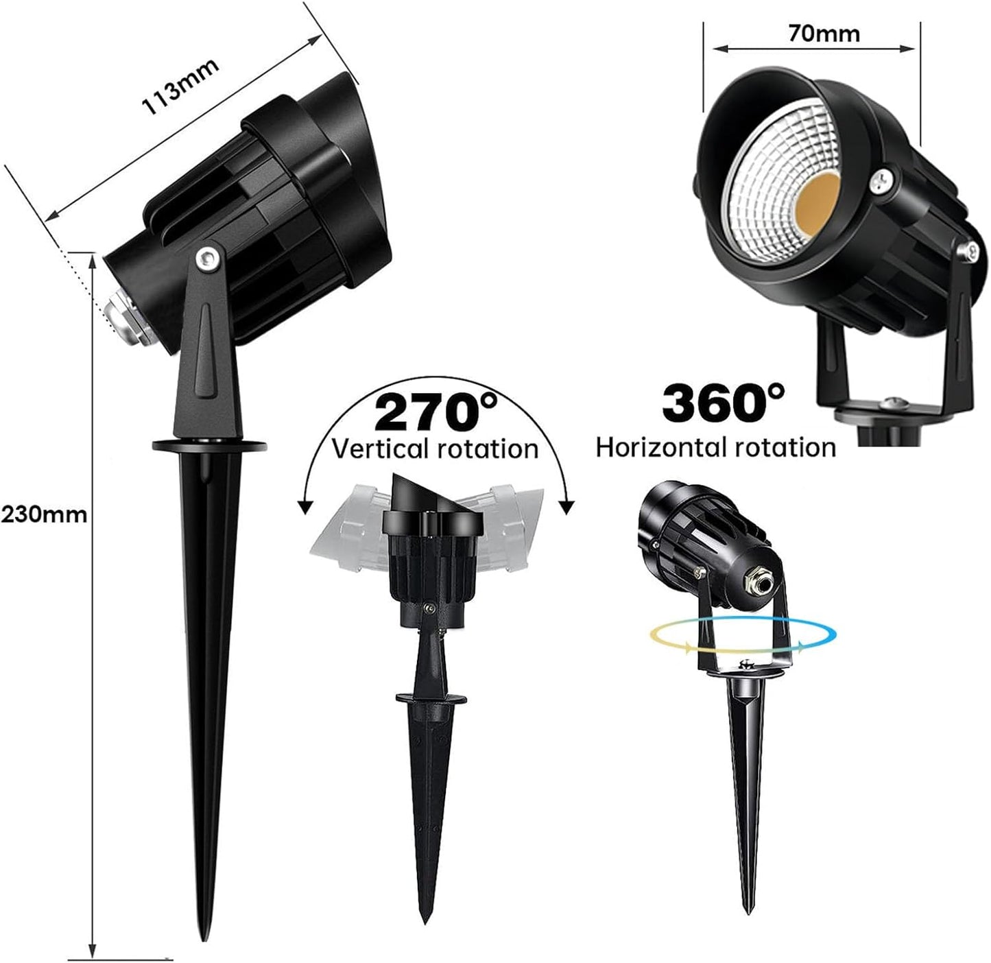Foc Encenall Jardí LED 6W 12V | Alumini Negre IP44/65 | 460lm Llum Càlida 3000ºk