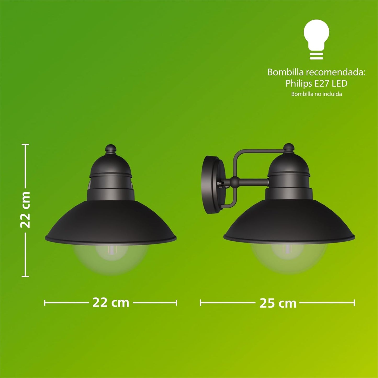 Aplic de Paret Exterior Clàssic Philips | Alumini IP44 | Casquet E27