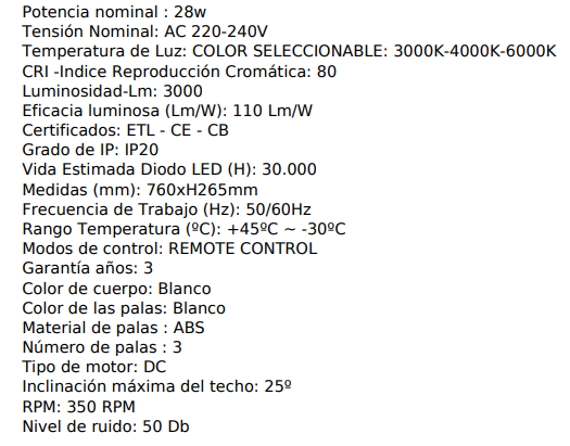 Ventilador de techo minimalista blanco con luz