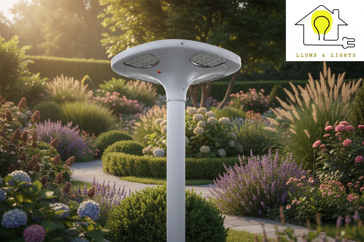 Banner farola solar en jardín Llums & Lights