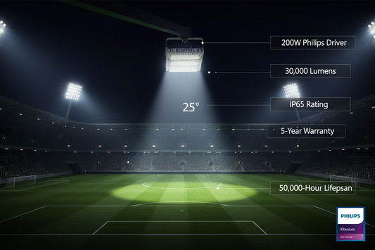 Banner Proyector LED 200W Philips en Estadio de Fútbol