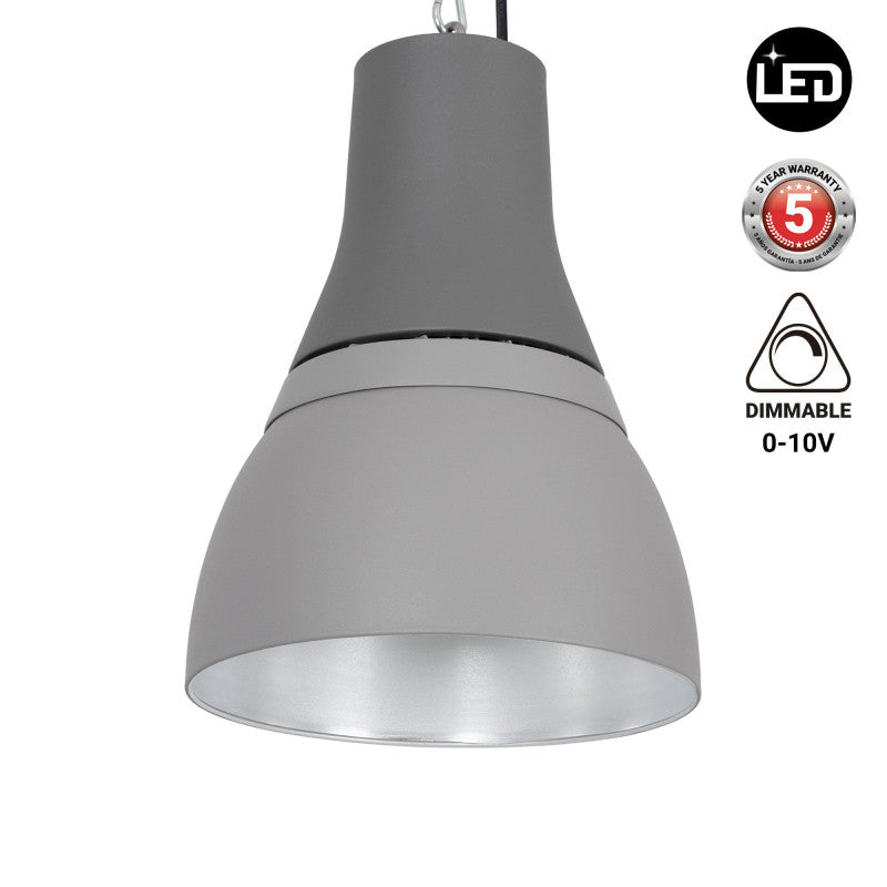 Campana LED Industrial decorativa con reflector de 90º de 25 a 80W, color  CCT Seleccionable. Incorpora  un reflector de policarbonato, logrando una estética que evoca las campanas led tradicionales con un gran confort visual y estético.