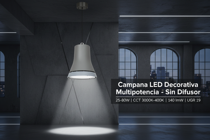 Campana LED decorativa o industrial multipotencia Sin Difusor
