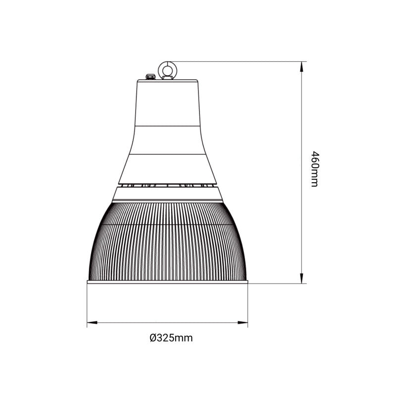Campana LED Industrial decorativa con reflector de 90º de 25 a 80W, color  CCT Seleccionable. Incorpora  un reflector de policarbonato, logrando una estética que evoca las campanas led tradicionales con un gran confort visual y estético.