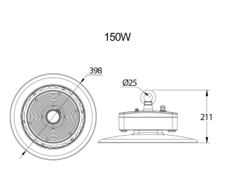Campana ufo compacta  se distingue por su diseño minimalista y estanco, incorporando la menor cantidad de componentes posible. Con dimensiones de 400 x 400 x 220 mm y un peso de 4820g, esta campana se adapta perfectamente en industrias alimentarias donde la limpieza es crucial.
 A pesar de su tamaño compacto, la campana ofrece una potencia de 150 W con un factor de potencia excepcional de 0,99. Su índice IRC de 96 asegura una reproducción fiel de los colores.
Con clasificaciones IP69K e IK10.