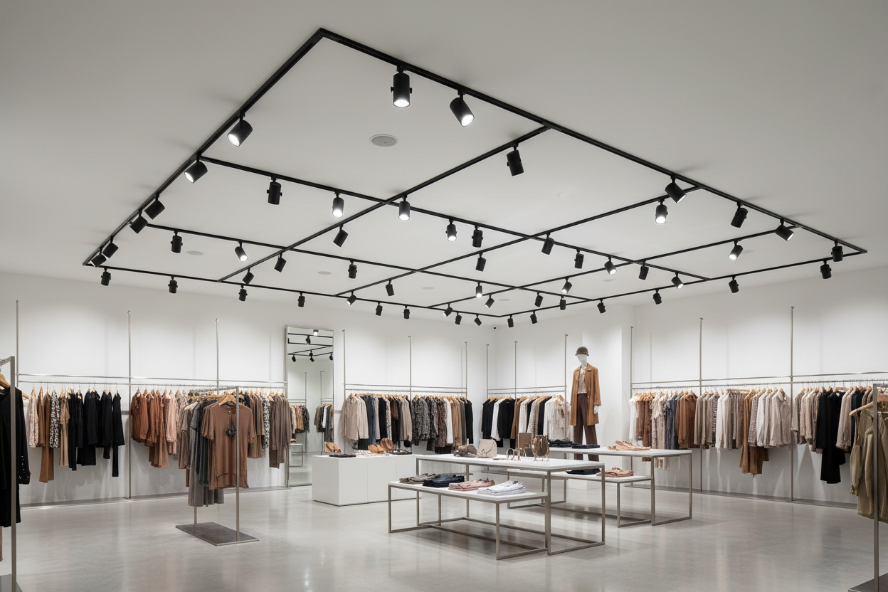 Comercio con carriles trifásicos en el techo