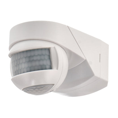 Detector de Movimiento PIR de 180º para superficie. Ideal para exteriores e interiores, este dispositivo cuenta con un diseño elegante y discreto en color blanco, fabricado en resistente policarbonato (PC), que asegura durabilidad y resistencia. Con una protección para exterior IP44