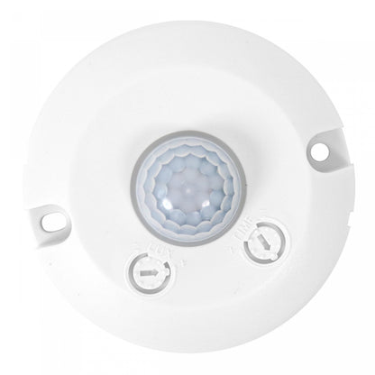 Sensor de movimiento de superficie PIR 360º Circular detecta  movimientos en un rango de 360 grados con una distancia máxima de detección de 6 metros. Tiene un tiempo de retardo ajustable de 10 segundos a 7 minutos y funciona tensión de 220-240V/AC a 50/60Hz. Es capaz de soportar una carga máxima de 100W para lámparas incandescentes y lámparas LED y su rango de sensibilidad ajustable de menos de 10 a 2000 LUX.