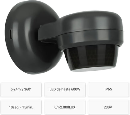 Detector de Moviment Exterior IP65 360° Sostre / 180° Paret — Abast fins a 24 m