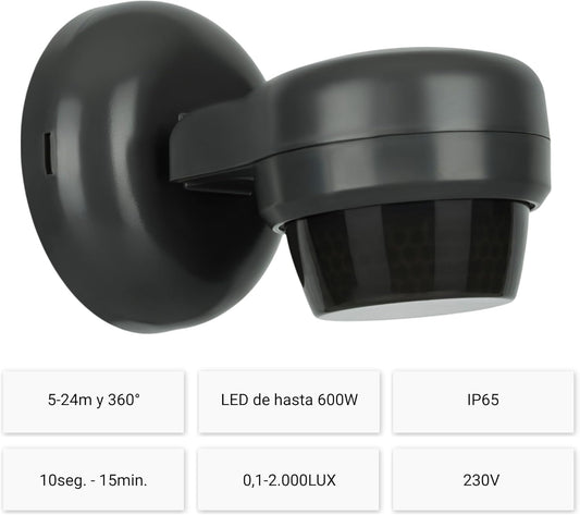 Detector de Moviment Exterior IP65 360° Sostre / 180° Paret — Abast fins a 24 m
