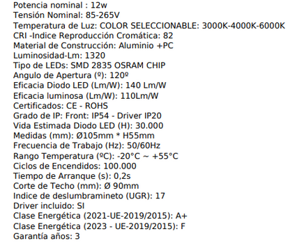 Downlight estanco profesional UGR17 12w midi