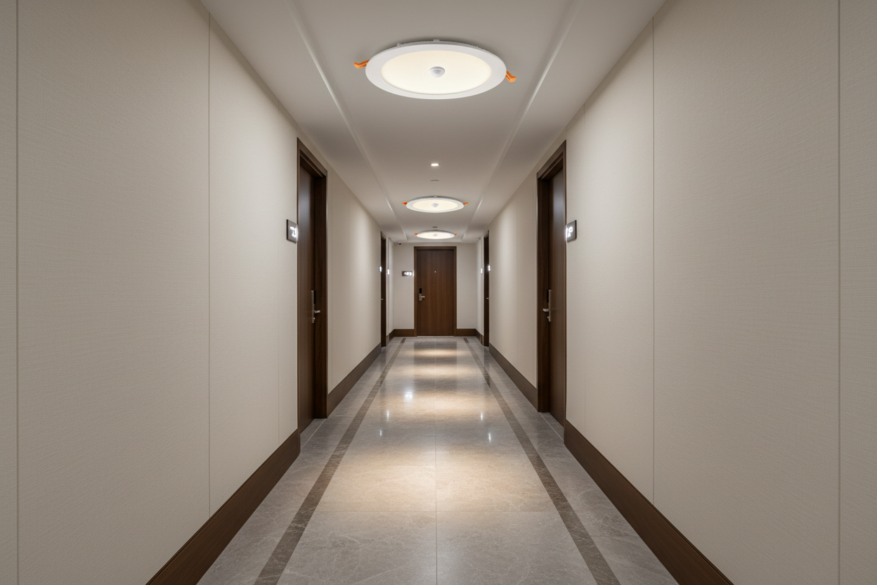 Downlight LED en pasillo