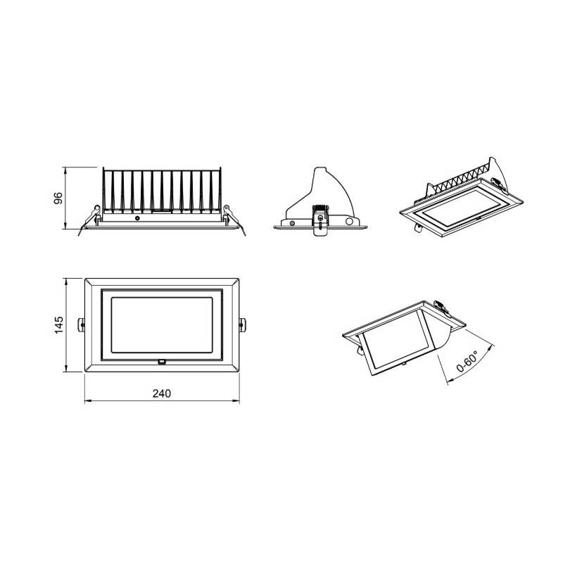 Downlight basculante rectangular 38w