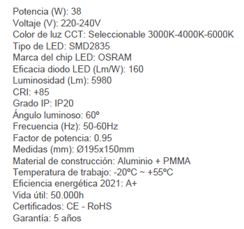 Downlight foco orientable redondo 38w