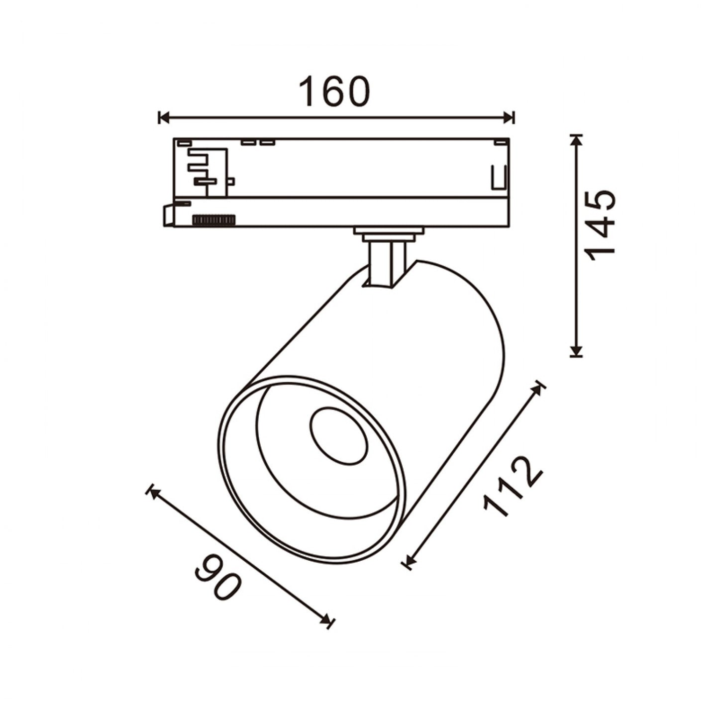  Foco LED para Carril Negro 30W Trifásico No Flicker de alto rendimiento con un diseño elegante y moderno. Con unas dimensiones de 160 mm de largo, 90 mm de ancho y 170 mm de alto, este foco es ideal para una instalación versátil en diversos entornos. Su potencia de 30w proporciona una luminosidad de 3200 lúmenes,. Equipado con tecnología Bridgelux, garantiza una alta calidad lumínica con un índice de reproducción cromática (CRI) de 80 y con un ángulo de apertura de 36º grados. 