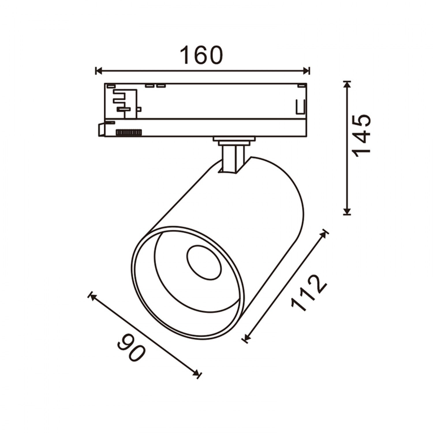  Foco LED para Carril Negro 30W Trifásico No Flicker de alto rendimiento con un diseño elegante y moderno. Con unas dimensiones de 160 mm de largo, 90 mm de ancho y 170 mm de alto, este foco es ideal para una instalación versátil en diversos entornos. Su potencia de 30w proporciona una luminosidad de 3200 lúmenes,. Equipado con tecnología Bridgelux, garantiza una alta calidad lumínica con un índice de reproducción cromática (CRI) de 80 y con un ángulo de apertura de 36º grados. 