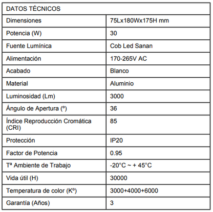 Foco carril monofásico 30w CCT