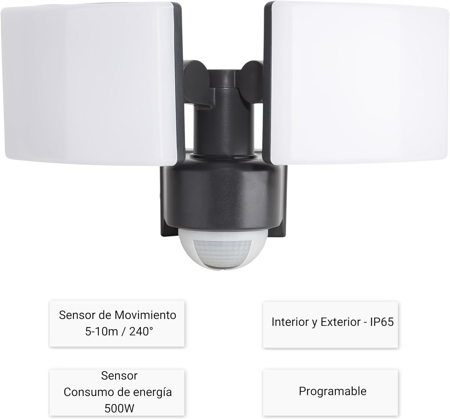 Projector LED Doble Exterior amb Sensor de Moviment 2×20W — Muntatge a Paret o Cantonada