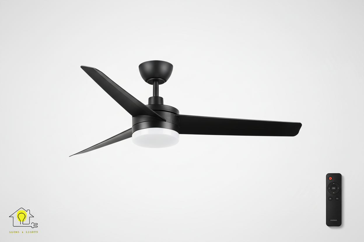 Banner ventilador techo 132cm negro con mando a distancia y logo LLums & Lights