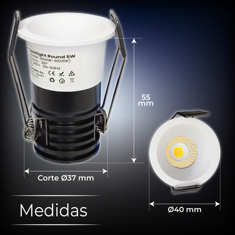 Foco Spot Mini LED 5W | CCT Seleccionable | 24° | Blanco / Negro
