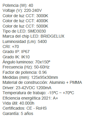 Módulo óptico 40w vial