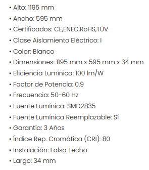 Panel led empotrable 120x60cm 72w