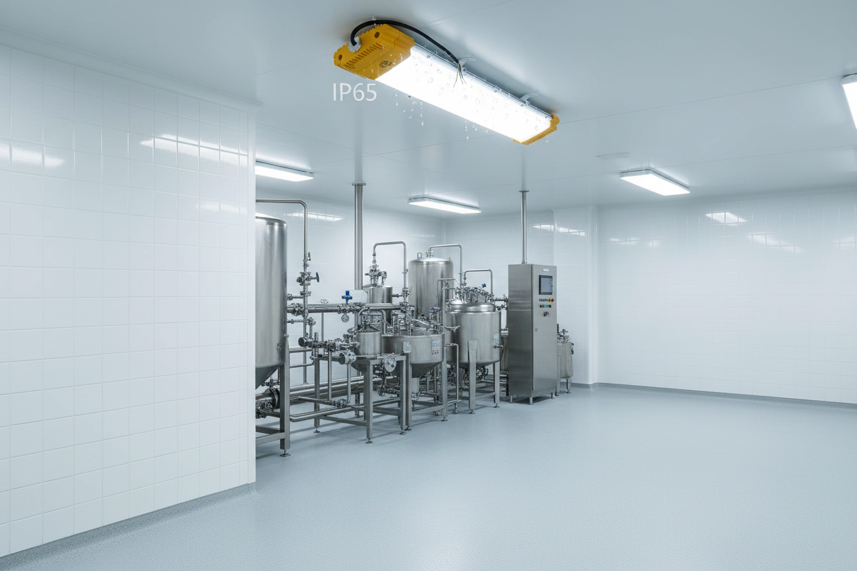 Pantalla estanca ATEX en planta de procesamiento alimentario