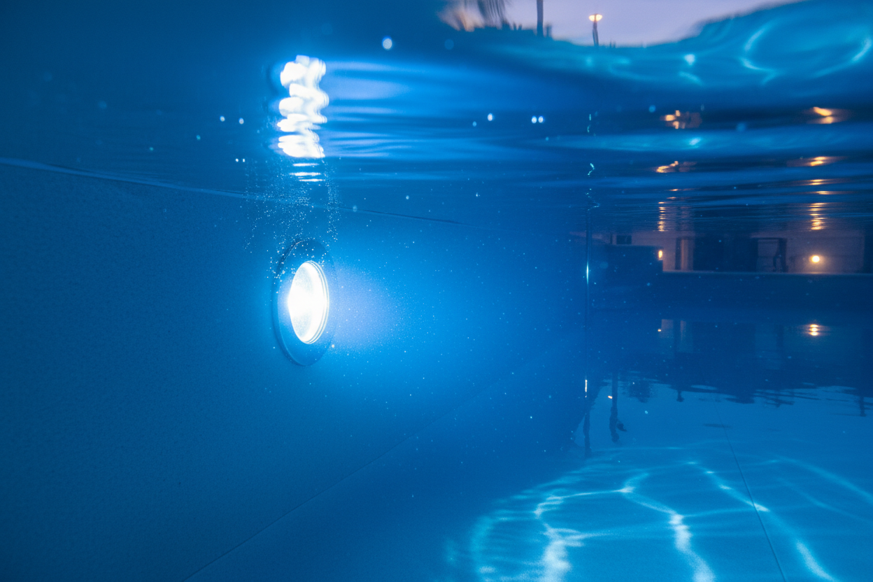 PAR56 LED instalada en piscina