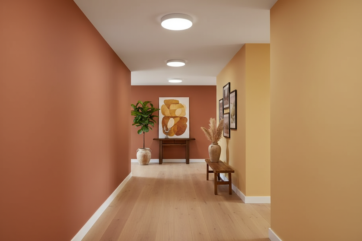 Pasillo con 3 downlight panels LED