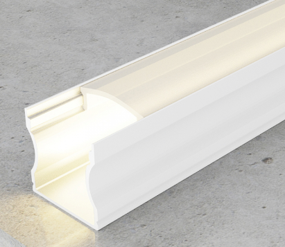 Perfil de aluminio de 2 mts para tiras de leds a 12/24v, con difusor opal, tapas finales y soportes de fijación incluidos. Al ser mas alto que el plano, no se ven los puntos de luz de la tira de leds.

Precio pack de 5 tiras de 2 mts. Blanca
