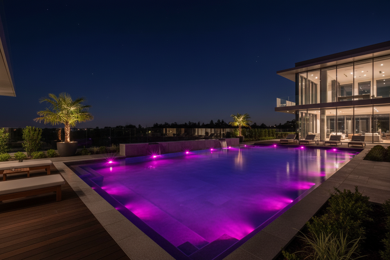 Piscina con iluminación RGB