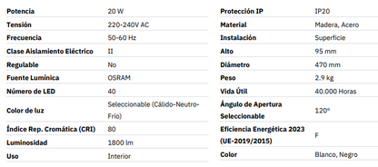 Plafón techo madera 20w