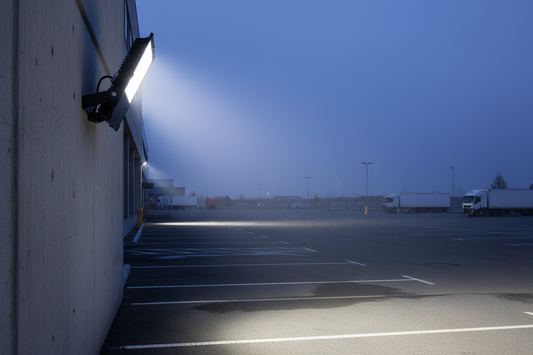 Proyector LED multipotencia instalado en exterior