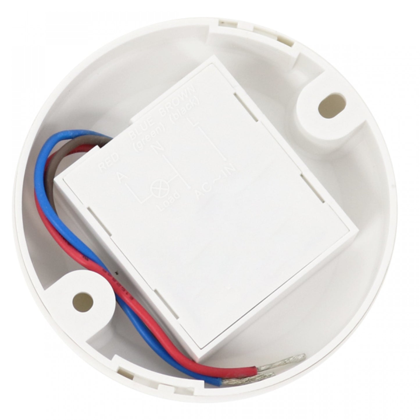 Sensor de movimiento de superficie PIR 360º Circular detecta  movimientos en un rango de 360 grados con una distancia máxima de detección de 6 metros. Tiene un tiempo de retardo ajustable de 10 segundos a 7 minutos y funciona tensión de 220-240V/AC a 50/60Hz. Es capaz de soportar una carga máxima de 100W para lámparas incandescentes y lámparas LED y su rango de sensibilidad ajustable de menos de 10 a 2000 LUX.