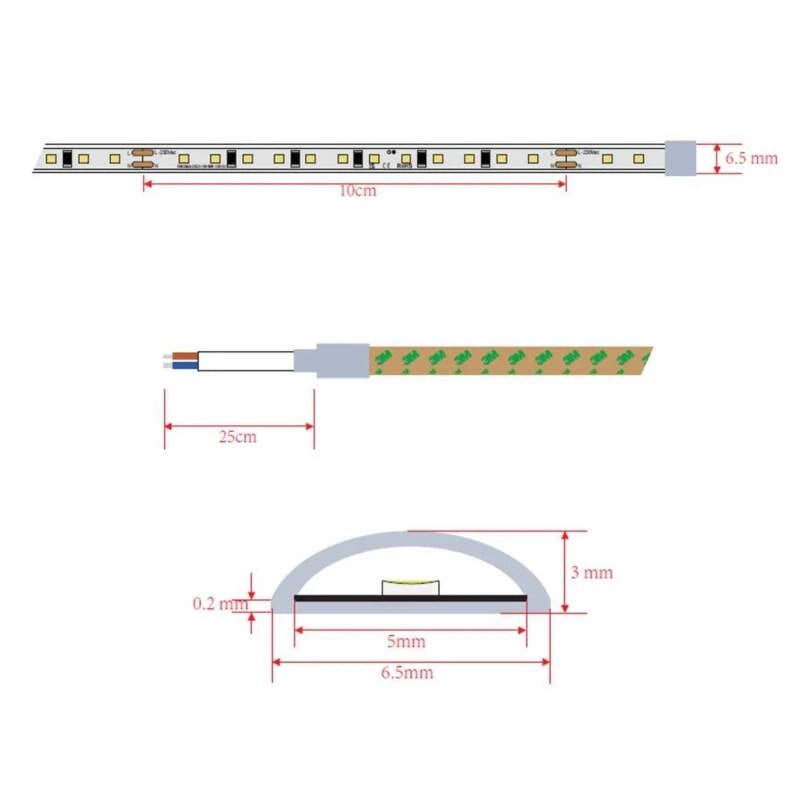 Tira LED 220V Slimline 6,5mm IP65 | Bobina 20mt. | Interior y Exterior