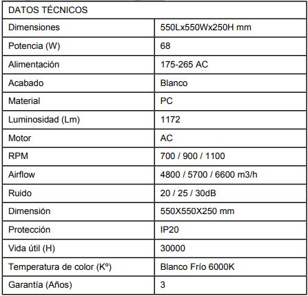 Ventilador techo registrable con luz