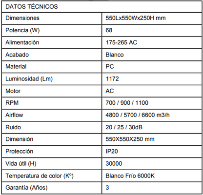 Ventilador techo registrable con luz
