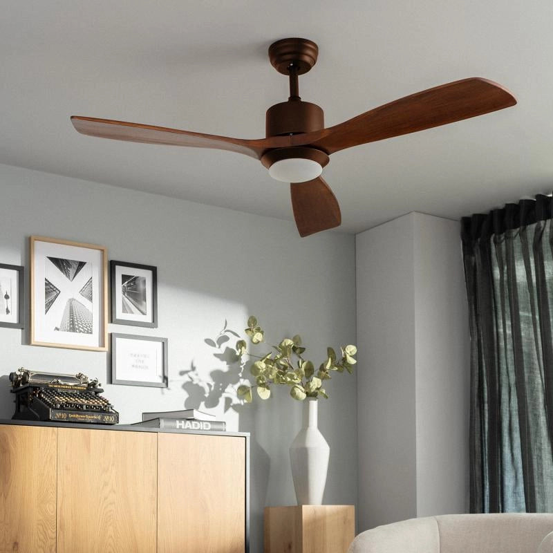 Ventilador techo con luz madera oscura