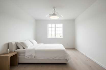 Ventilador en dormitorio nórdico